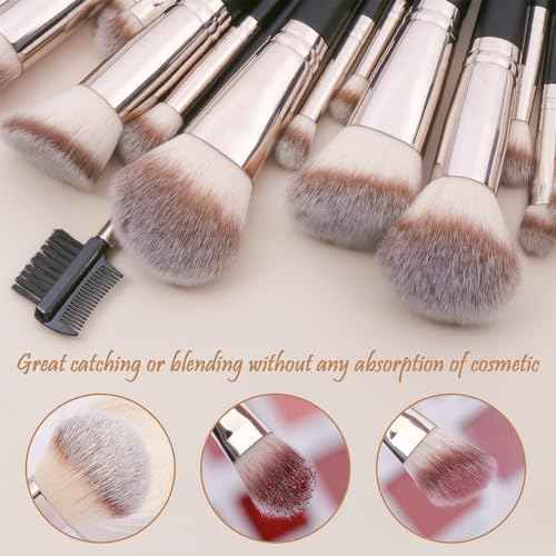 MAGEFY Makeup Brushes, 22 Pcs Professional Premium Synthetic Makeup Brush Set with Case, Foundation Eyeshadow Brush Travel Make up Brushes Set (Blackgold)
