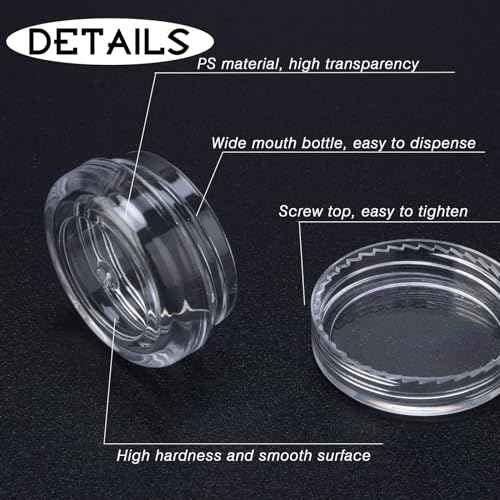 50 Count 3 Gram Sample Containers, Clear Lip Balm Containers with Lids, Small Plastic Sample Jars with 4 Mini Spoons, 50pcs Labels (Clear Lid)
