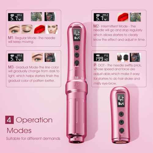 BIOMASER U1 Tattoo Gun,Wireless PMU Tattoo Machine Eyebrows & Lips, Professional Permanent Makeup Machine Rotary Tattoo Pen, Scalp Micropigmentation(Pink)