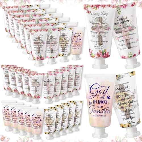 24 Pcs Christian Hand Cream Bulk Gifts for Women Breast Cancer Awareness Favors Bible Verse Lotion Scripture Travel Hand Lotion for Dry Cracked Bulk Religious Gifts for Women (Cross Style)