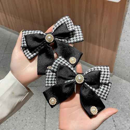 2PCS Checkered Bow Hair Clips for Women Girls, Cute Bow Hair Clips, Black Checkered to School Outfit, Wedding Party Hair Accessories