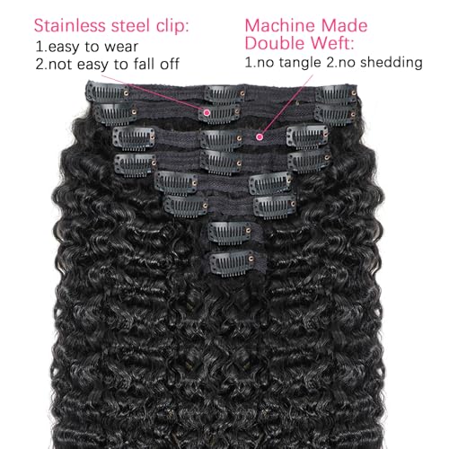 Burmese Curly Clip in Hair Extensions #1B Natural Black Color Curly Clip ins For Women Brazilian Virgin Clip on Hair(22inch,#1B)