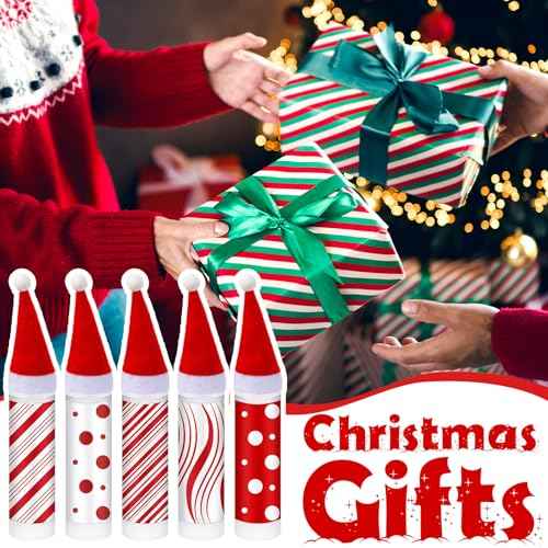 25 Set Christmas Peppermint Flavor Lip Balms Bulk 25 Pcs Candy Flavor Lip Balms & 25 Pcs Mini Santa Hats Cute Xmas Decoration Christmas Party Favor Stocking Stuffer Gifts for Coworker Staff Employee