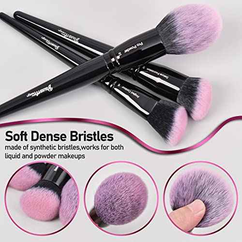 Bueart Design 18Pcs Pro Deluxe Fuchsia Pink Black Makeup Brushes set with Travel Make up Brush Holder case Foundation concealer contour Blush eyeshadow face make up brush set
