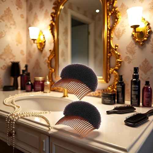 2pcs Brown Women Soft Sponge Foam Hair,Clip Hair Comb Braid Tool Styling Accessories,Base Inserts Bump Up Hair Pads Styling Stick Bun Maker Braid Tool Barrettes