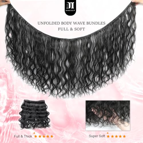 DMKEEP 12A Human Hair Bundles 18 20 22 Inch Body Wave Bundles Human Hair 100% Unprocessed Brazilian Raw Virgin Hair 3 Pcs Quick Weave Human Hair Extensions Natural Color