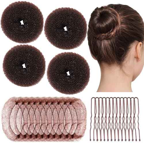 Teenitor Hair Bun Maker For Kids Bun Nets For Ballet Girls, 4 Pcs Small Ballet Bun Kit For Kids, 10 Pcs 30 cm Hair Nets For Buns, 10 Pcs U Shaped Bobby Pins, Dark Brown