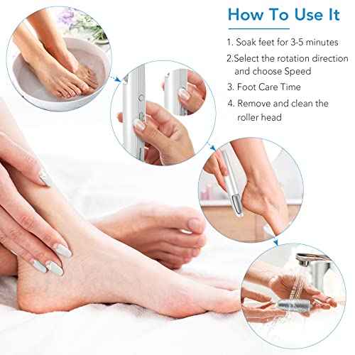 LINKEVAP Electric Callus Remover for Feet, Professional Pedicure Kit Foot Scrubber for Dry, Dead, Cracked, Hard Skin, at Home Feet Spa Care Kit for Men & Women (Cold White)