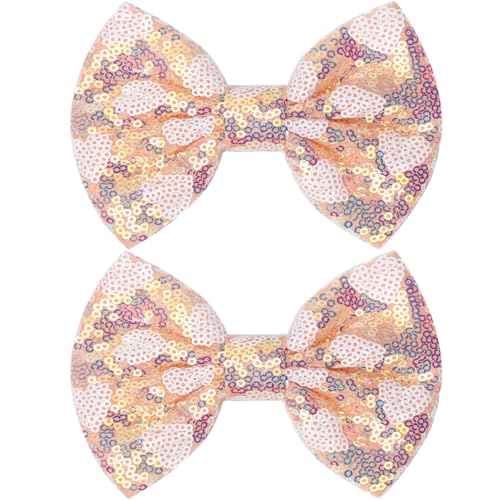 Large Big Sparkling 5 Inch Glitter Heart Hair Bows Clips Sequin Bow Alligator Clips Hair Accessories for Girls, Teens, Toddlers£¨Pink£©