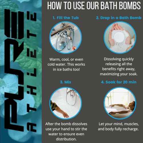 Pure Sport Refreshing Peppermint Bath Bombs - Magnesium Epsom Salt and Natural Essential Oils for Soaking, Best Relaxation Birthday Gifts, Post Workout Muscle Recovery Soak for Athletes, Made in USA