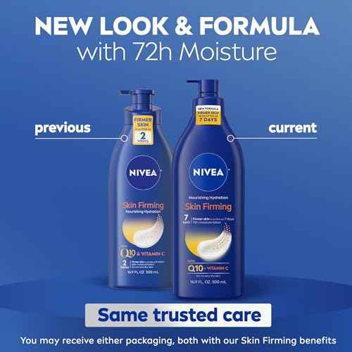 NIVEA Nourishing Hydration Skin Firming Body Lotion with Q10 and Vitamin C, 72-Hour Body Moisturizer for Dry to Very Dry Skin, 16.9 Fl Oz Pump Bottle