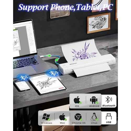 Tattoo Stencil Printer, Upgraded Thermal Tattoo Printer Machine with 10pcs Transfer Paper, Wireless Bluetooth Tattoo Printer for Tattoo Artists & Beginners, Compatible with iPad Phone PC
