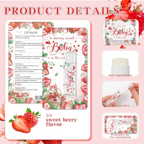 30 Pack Strawberry Baby Shower Games Lip Balms Bulk Games Prizes Party Gifts for Guests Friends Gender Reveal Favors Decorations Souvenirs Baby Thanksgiving Christmas Gift Bags Stuffers(Strawberry)