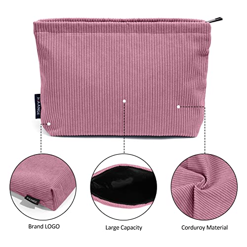 MAANGE Cosmetic Bags for Women Small Makeup Bag for Purse Corduroy Makeup Pouch Travel Makeup Bag with Metal Zipper Make Up Bag for Travelling(PINK)