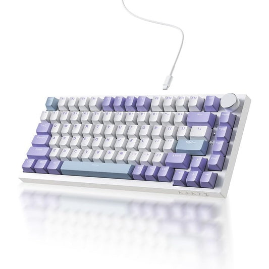 Ajazz AK820 75% Wired Gasket Mechanical Gaming Keyboard with Volume Knob - South Facing LED - Poron Foam - PBT Keycaps - Programmable RGB Hot Swap Keyboard