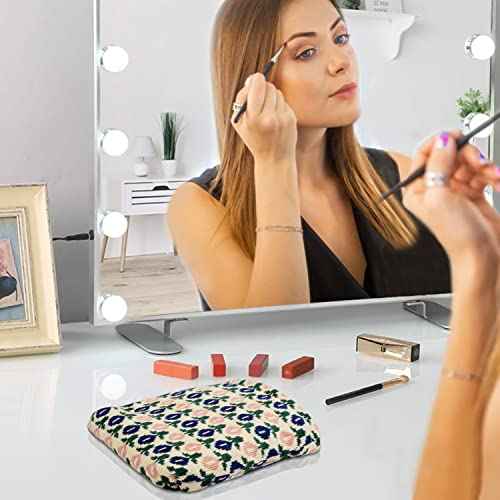 Small Makeup Bag Blue Floral Mini Makeup Zipper Pouch Coin Purse Corduroy Makeup Bag Small Cosmetic Bag for Purse Essentials Items Girl Women Aesthetic Stuff