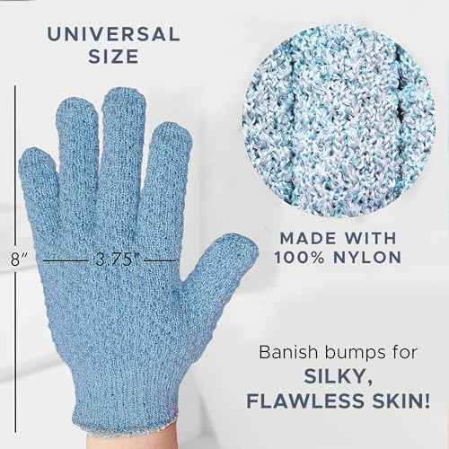 Exfoliating Glove (4 pcs, 2 Pairs) - Heavy Shower Gloves for Body Scrub, Exfoliates & Removes Dead Skin, Stocking Stuffers for Women and Men