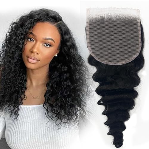 5x5 Closure Hd Lace Frontal,Invisible Natural Hairline Single Knot Free Part Silky Glueless Design Clean Lace Closure Deep Wave Natural Black 16 Inch