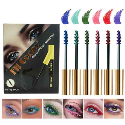 FantasyDay Smudge-Proof Colorful Mascara Set Liquid Lash Extensions Cosmetics, 6 Pcs Washable Volumizing Lengthening Defining Curling No Clumping Mascara Premium Xmas Eye Makeup Gift Set