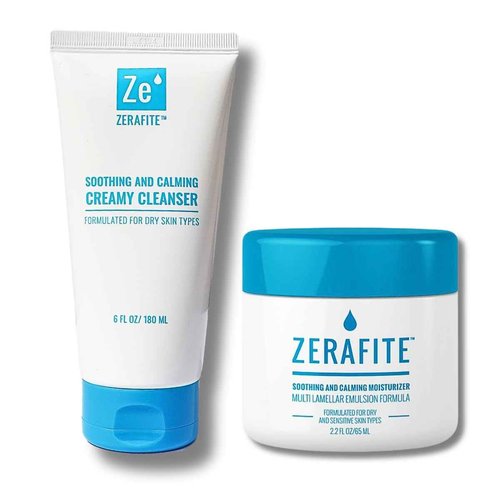 Zerafite Soothing and Calming Moisturizing Essentials, Creamy Cleanser + Face Moisturizer For Dry and Sensitive Skin DUO
