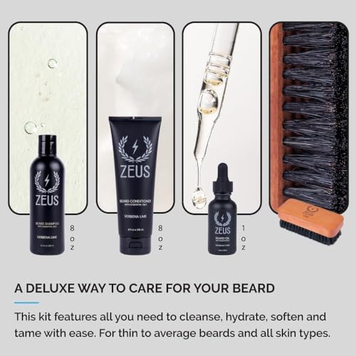 ZEUS Deluxe Men¡¯s Beard Care Gift Set ? Luxury Holiday Grooming Kit with Wash, Oil & Brush, Perfect Present for Husband, Dad or Boyfriend (Sandalwood)