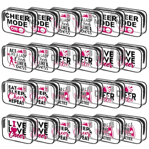 Abbylike 24 Pcs Cheer Gifts Cosmetic Bag 7 x 4.7 x 2.4'' Makeup Bag Cosmetic Toiletry Zipper Pouch Clear Zipper Case for Cheerleaders Women(Cheerleaders)