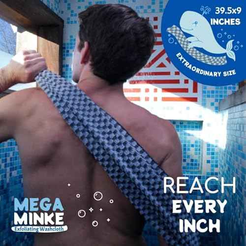 JJ KENT MEGA Minke Exfoliating Washcloth - Reusable Exfoliating Body Scrubber and Dead Skin Remover for Super Soft Skin - Rip-Resistant Large Washcloths for Showering