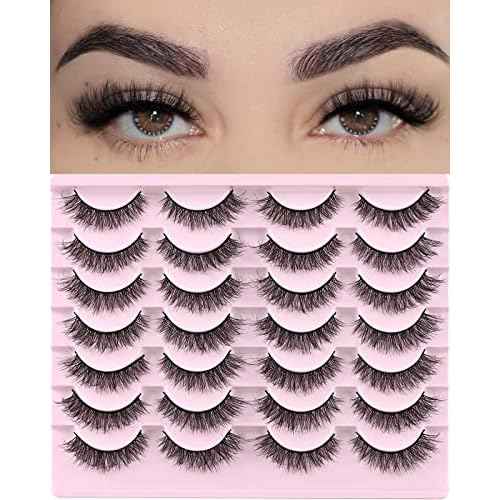 FARRED Natural Lashes Short Eyelashes Wispy False Mink Lash Pack 14 Pair Natural Look Fluffy Cat Eye Strip Eyelash Small Fake Lashes Full Pesta?as Sets for MUA and Beginners Daily Makeup (F1 | 8-14mm)