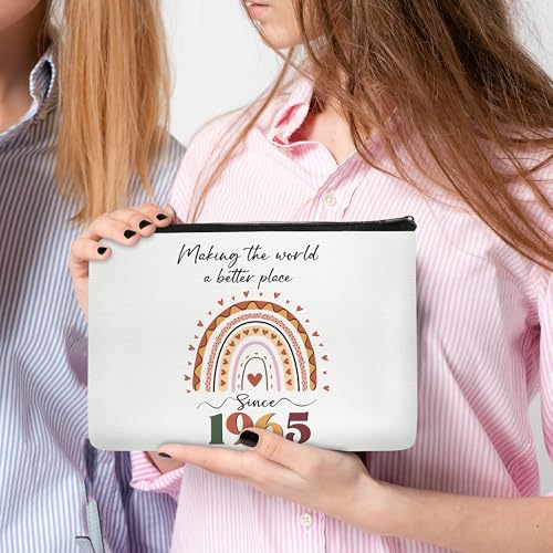 60th Birthday Gifts for women, 1965 60 Year Old Birthday Decorations Makeup Bag with Natural Stone Bracelet and Keychain, Gift Ideas for Woman, Her, Grandma, Mom, Wife, Sister, Teacher