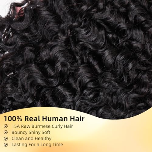 MsSunlight Burmese Curly Bundles Human Hair 100% Unprocessed Quick Weave 15A Water Wave with Spiral Curly End Real Human Hair Extensions Natural Black 24 Inch