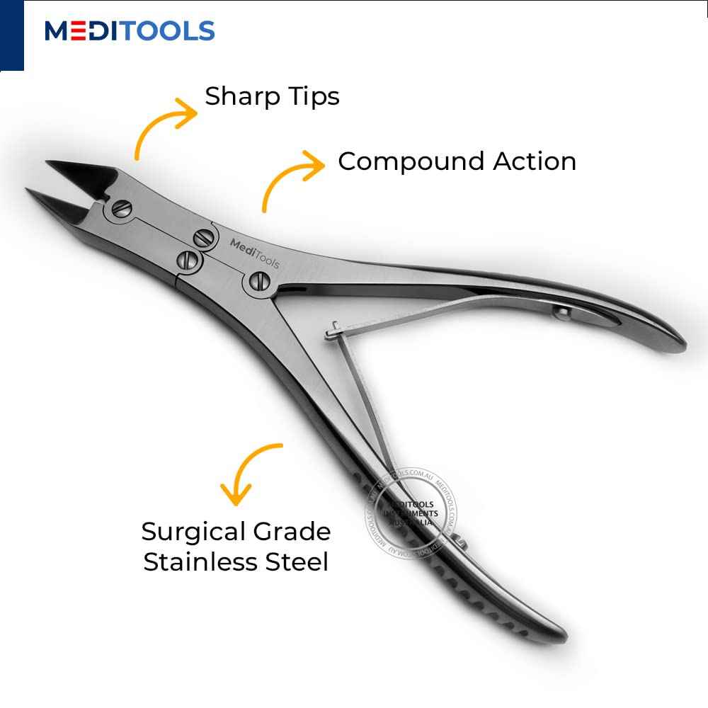 MediTools - Double Action Toenail Nippers, Clippers, Compound Action, Heavy Duty Thick Toenail Cutter, Pedicure, Podiatrist's Nippers, Straight Cut, Ingrown Nails Cutter, Stainless Steel, Premium