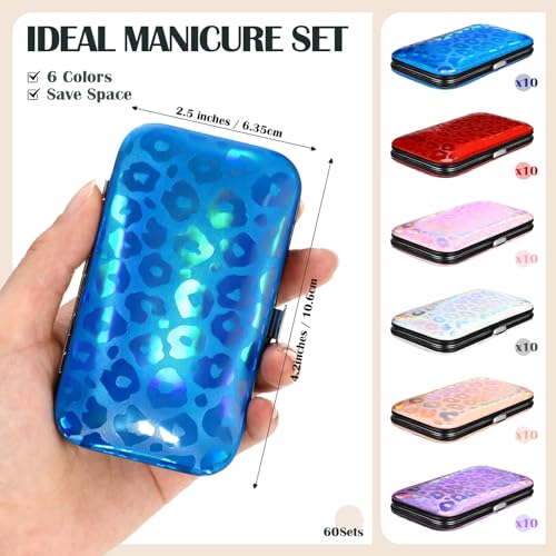 60 Pack Manicure Set Bulk Gifts Stainless Steel Nail Clipper Set with Case 8 in 1 Personal Pedicure Kit for Women Men Gifts for Christmas(Mix Color,Leopard)