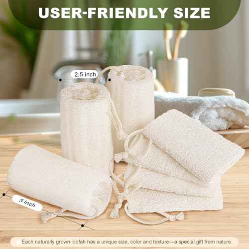 7 Pack Natural Loofah Body Scrubber Sponge, 5 Inches Organic Luffa for Exfoliating & Smooth Skin Cleansing, Ideal for Men & Women, Spa & Shower Use