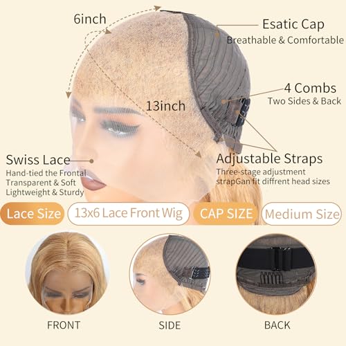 26 Inch Honey Blonde Wig Human Hair 200% Density 13x6 Body Wave Pre Plucked Glueless HD Transparent Lace Frontal Wigs Human Hair for Women