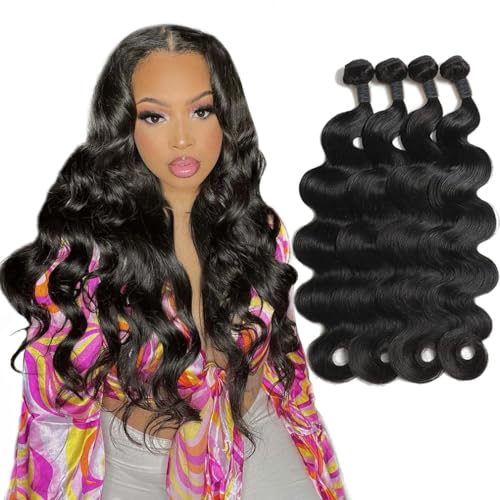 Body Wave Human Hair 4 Bundles (16 18 20 22) Unprocessed Brazilian Virgin Human Hair Extensions Brazilian Body Wave Weave Bundles Soft and Silky Natural Black Wavy Hair Quick Weave Bundle for Women