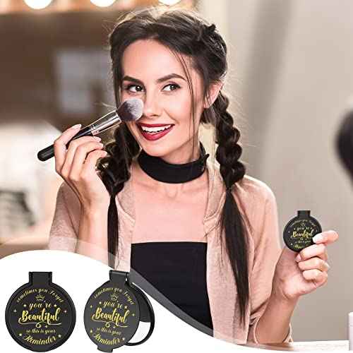 36 Pcs 2.76 Inch Inspirational Compact Mirror Bulk Party Favors Quinceanera Gift Purse Small Mirror Pocket Mini Gifts for Women Adult Coworker Halloween Christmas Friends (Black)