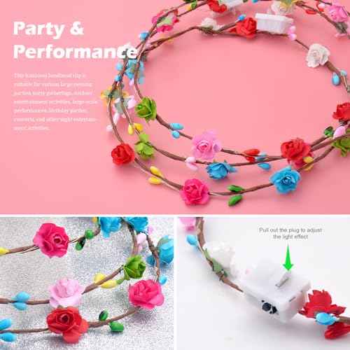 30 Pcs LED Flower Crowns Headbands,Flower Crowns For Women,Mardi Gras Light Up Headbands Tiara Flower Crown Accessories for Wedding Beach Party Birthday Cosplay Halloween Christmas Day