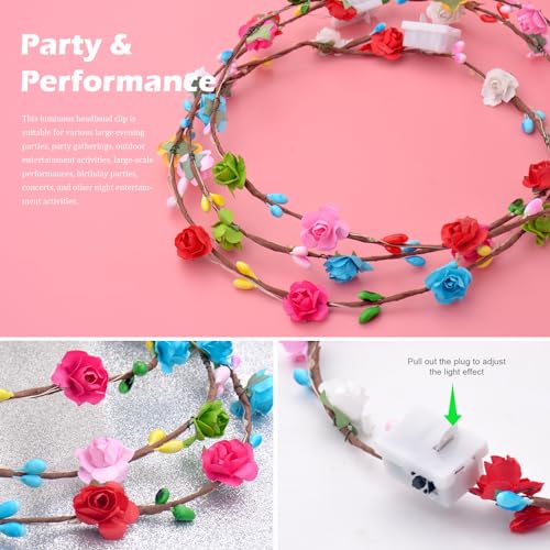 50 Pcs LED Flower Crowns Headbands,Flower Crowns For Women,Mardi Gras Light Up Headbands Tiara Flower Crown Accessories for Wedding Beach Party Birthday Cosplay Halloween Christmas Day