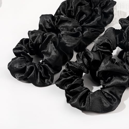 16 Pcs Scrunchies for Women - Black Satin Silk Scrunchies for Girls Hair Ties Elastics Bands Ponytail Holder Hair Accessories