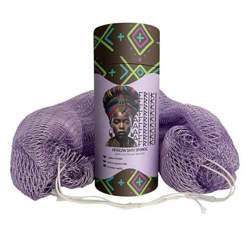 AFRIKI African Net Sponge ? Exfoliating Body Scrubber, Black Owned & Rooted in Africa, All Skin Types | 45 in Long (Lilac)