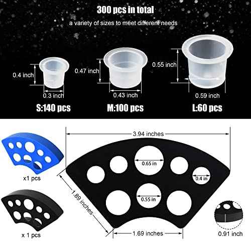 302PCS Tatoo Ink Caps with 300 Tatoo Ink Cups Mixed Size and 2 Ink Cap Holder for Tatoo Ink Tatoo Accessory Tatoo Supplies