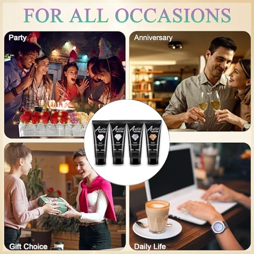 4 Pcs Glitter Nail Extension Gel Kit, Reflective Nail Polish Gel Acrylic Nail, Silver, Gold and Clear Colorful Glitter Gel Nail Extensions, Sparkle Gel Nail Extensions Kit UV/LED Needed for Home Salon