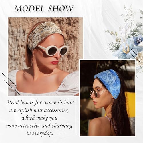 FULZTEY Boho Headbands for Women Fashion Wide Head Bands Floral Print Hairband Elastic Workout Yoga Sweatband Knot Cloth Turban Large African Bandana Headwraps Cute Hair Accessories Gift 4Pcs