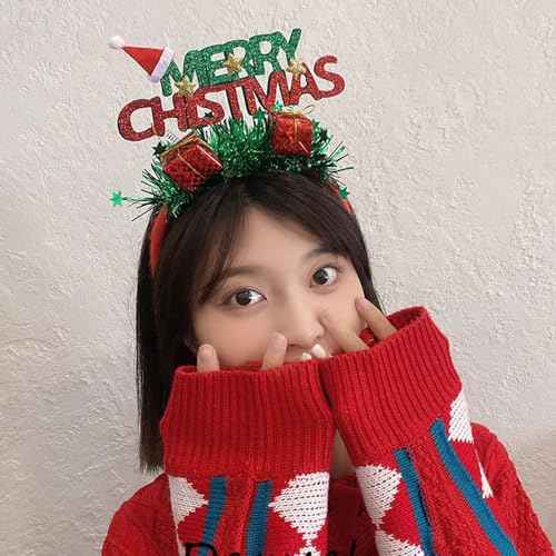 Christmas Headband Green Christmas Tree Star Headbands for Women Men Fluff Design Winter Hair Accessories 1Pcs