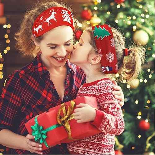 SELF FIND 4pcs Christmas Headbands for Women - Wide Santa Claus & Snowman Deer Tree Knot Turban Xmas Elastic Hair Bands (4 pcs)