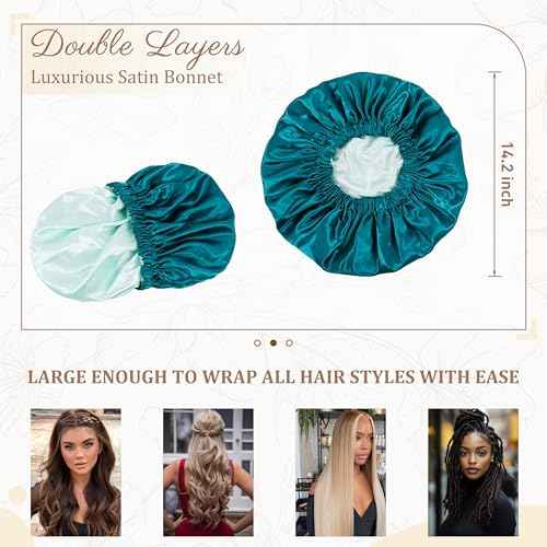 Satin Bonnet Silk Bonnet Hair Bonnet for Sleeping-Slouchy Beanie Hat Satin Sleep Cap for Women's Natural & Curly Hair(Blue Zircon)