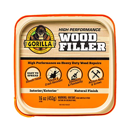 Gorilla All Purpose Wood Filler, Natural Finish, 16 Ounce Tub (Pack of 1) - Water Resistant for Indoor or Outdoor Projects and Repairs
