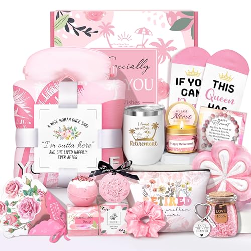 Retirement Gifts for Women 2025 - 16 pcs Relaxing Spa Gift Basket Set, Best Happy Retirement Gifts for Teacher Nurses Boss Friends Mom Mother Grandma Coworker, Funny Retired Gifts for Woman