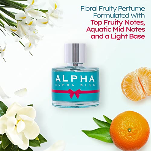 NovoGlow Alpha Blue for Women - 3.4 Fl Oz Oz Eau De Parfum Spray - Long Lasting Fruity & Floral Fragrance Smell Fresh & Feminine All Day Includes Carrying Pouch Gift for Women for All Occasions