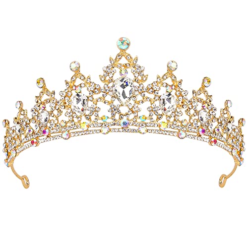 SuPoo Crowns for Women Gold Tiara and Crown Queen Birthday Tiara AB Crystal Headband Rhinestone Hair Accessories Shiny Princess Decoration for Wedding Party Prom Gifts